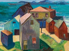 Vintage American Modernist Painting, 1930, "Massachusetts Coast", Oil on Canvas