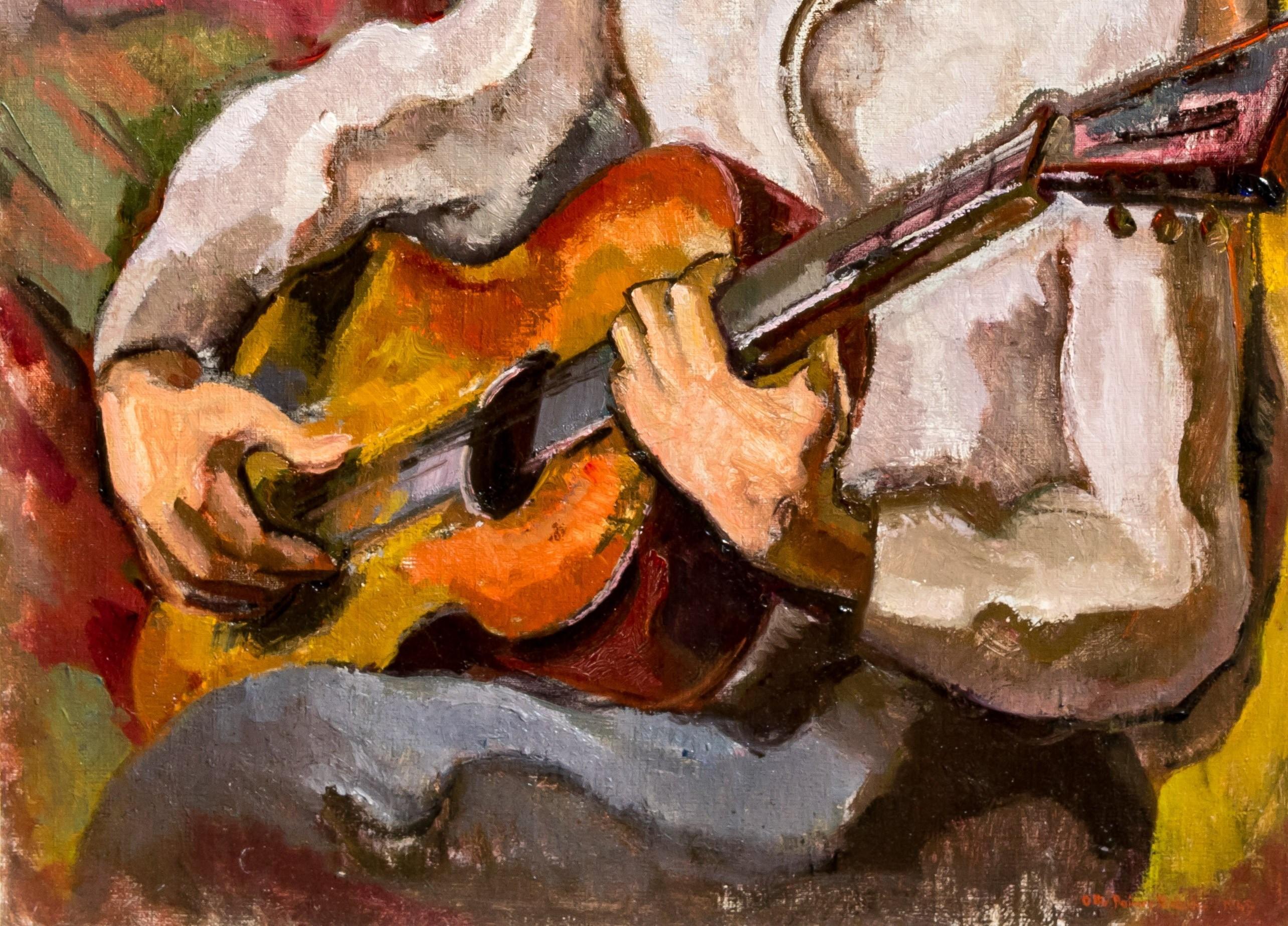 Vintage-Gemälde der amerikanischen Moderne, 1949, Chicago, Otto Niebuhr, „Der Gitarreist“ (Amerikanische Moderne), Painting, von Otto Rainer Niebuhr