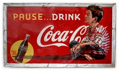 Boy on Vintage 1930's Coca-Cola Sign by Ernest Zacharevic
