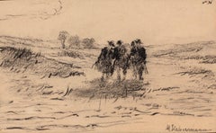 Drei Männer, die auf einem Feld gehen