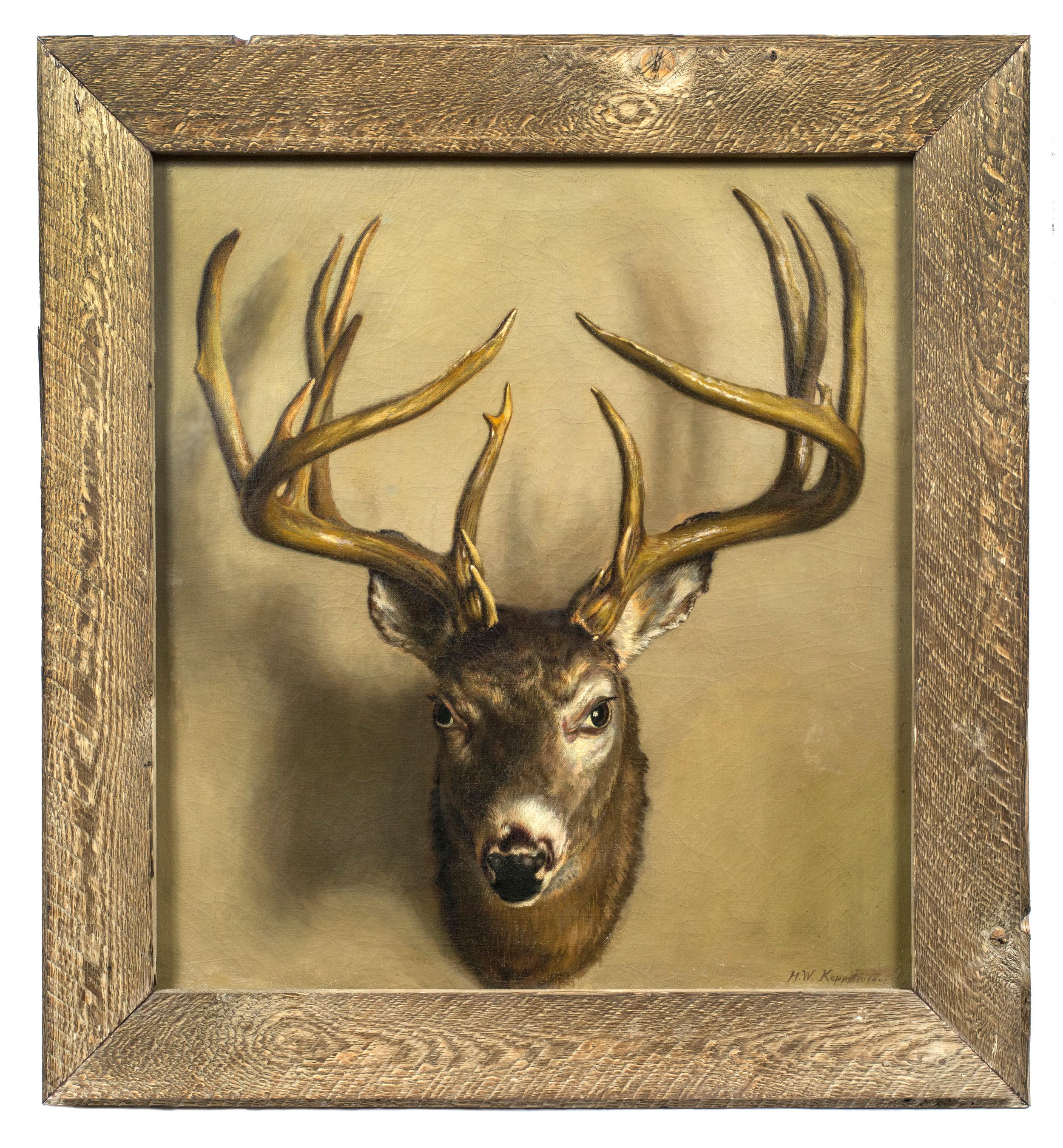 Henry W. Keppelmann Still-Life Painting - A Trompe l’oeil of a Stag’s Head