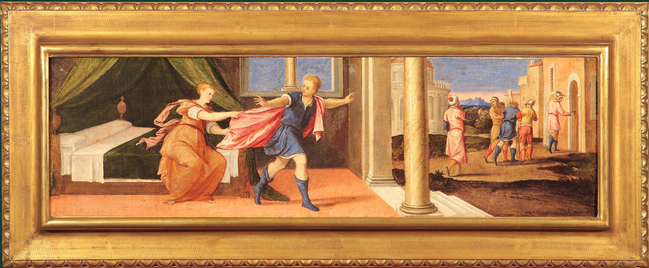 Joseph and Potiphar's Wife, ca. 1545-50, by Venetian painter Antonio Palma, offered by Robert Simon Fine Art