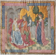 Antique A Courtly Scene with a Maiden Reading to a Prince and Princess 