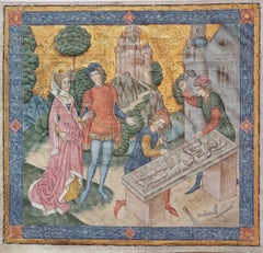 Antique An Aristocratic Couple Observing the Carving of a Tomb Effigy for a Knight 