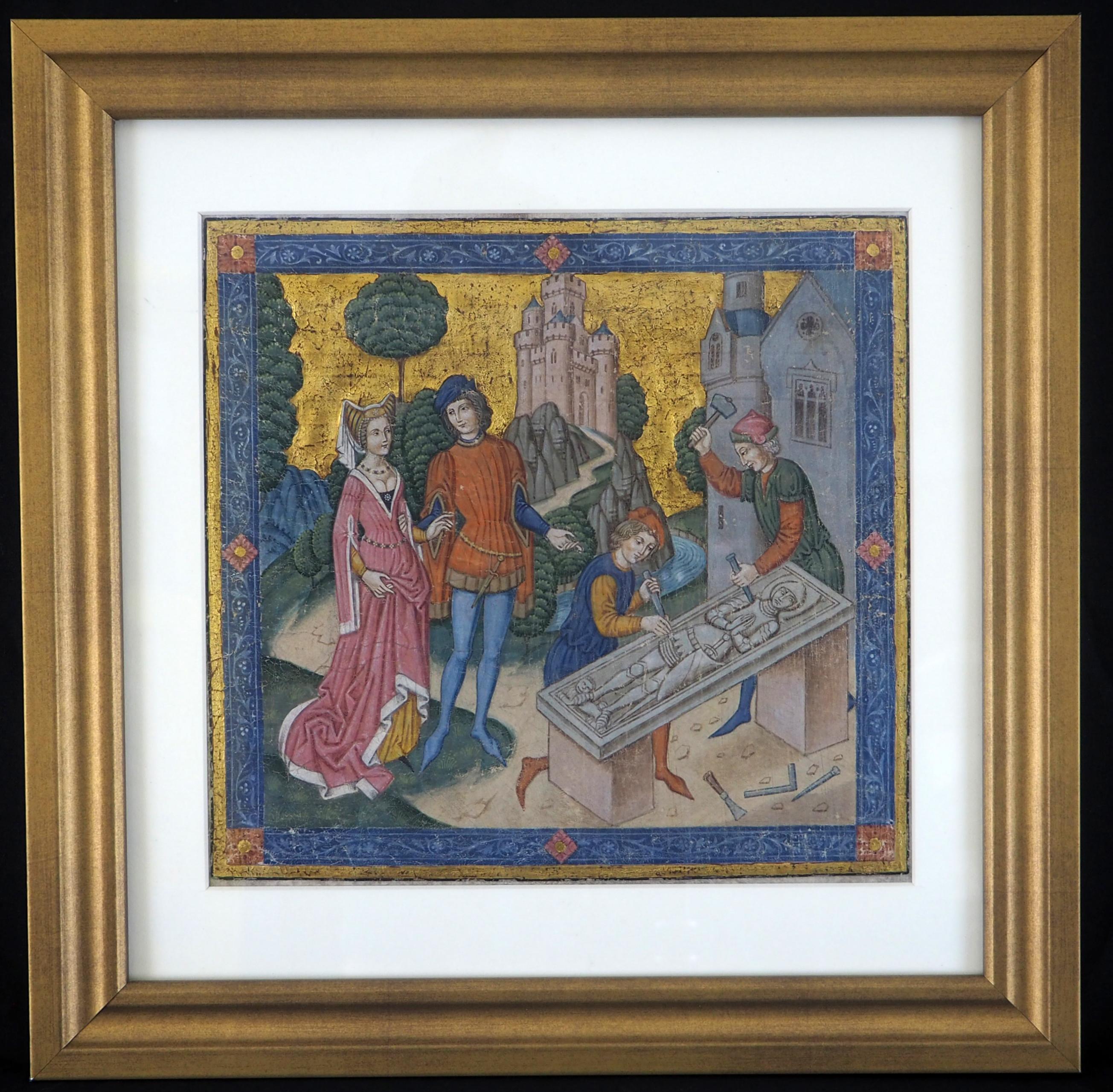 An Aristocratic Couple Observing the Carving of a Tomb Effigy for a Knight - Art by The Spanish Forger