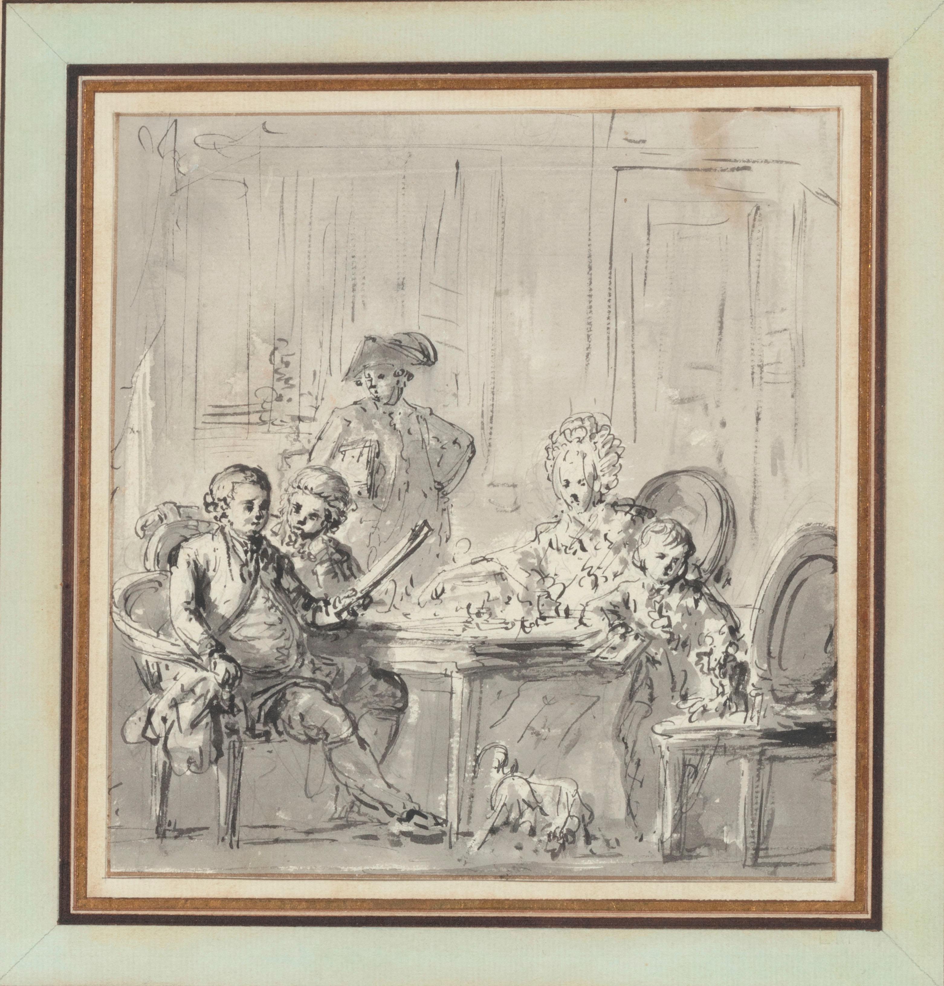 Figures Seated around a Table - Art by Louis Jean Jacques Durameau