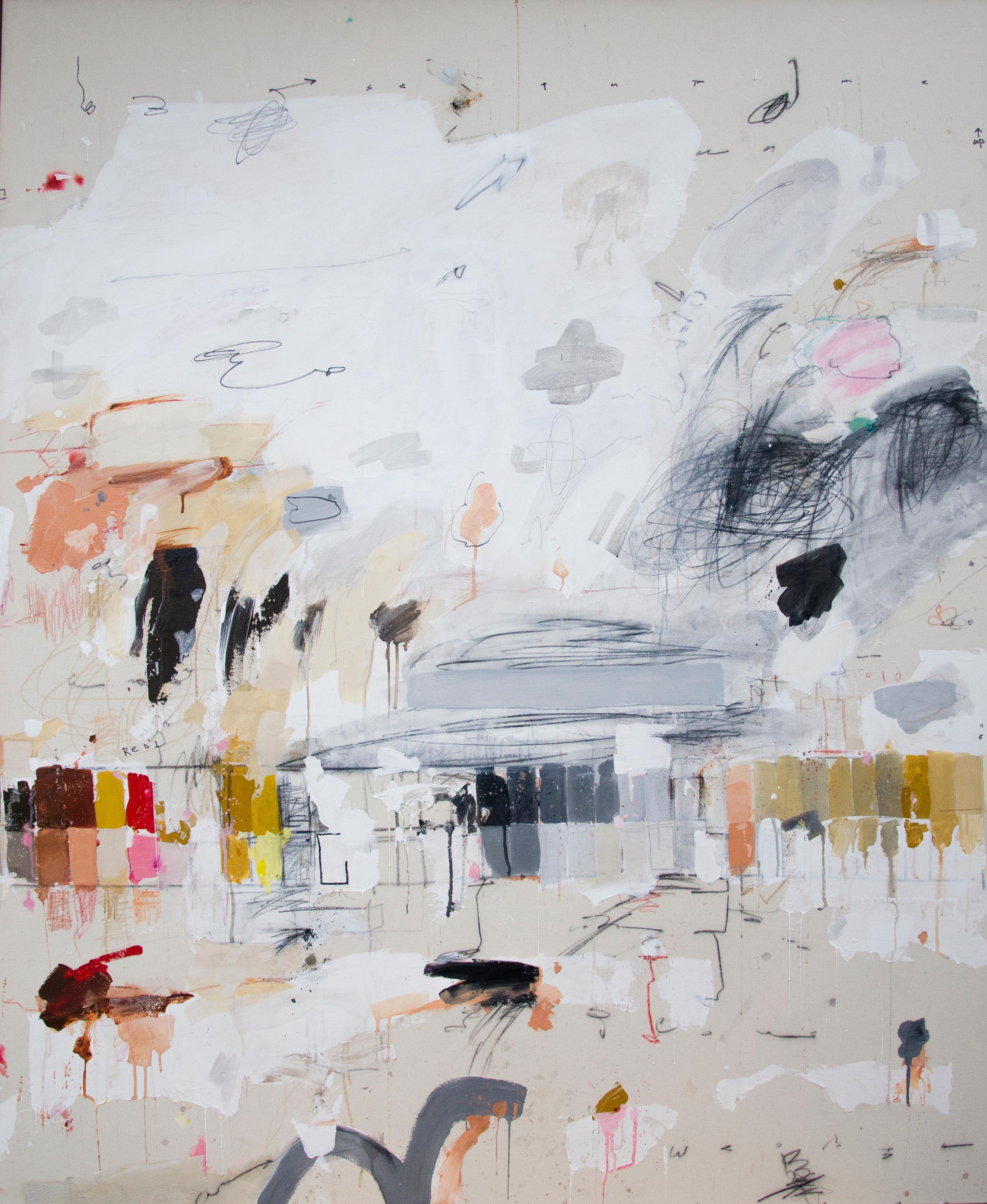 Joshua Gage Abstract Painting - olor Theory, Mid Century contemporary abstract on raw canvas, brights, neutrals