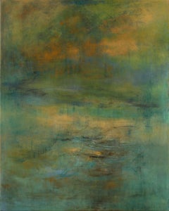 Highlands #39, atmospheric encaustic painting in deep jewel tones