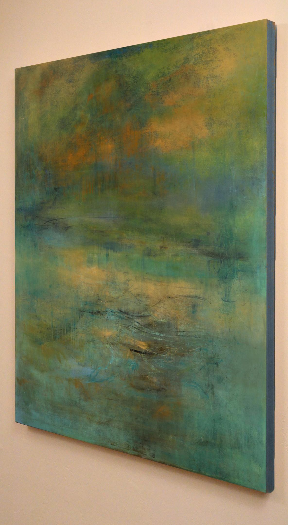 Highlands #39, atmospheric encaustic painting in deep jewel tones – Painting von Martine Jardel