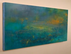 Highlands #46, atmospheric encaustic painting in deep jewel tones