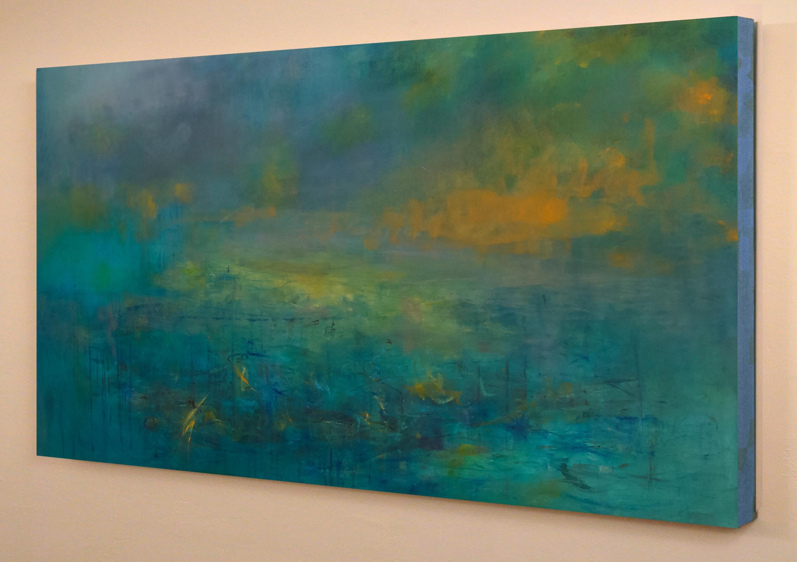 Highlands #46, atmospheric encaustic painting in deep jewel tones - Abstract Impressionist Painting by Martine Jardel