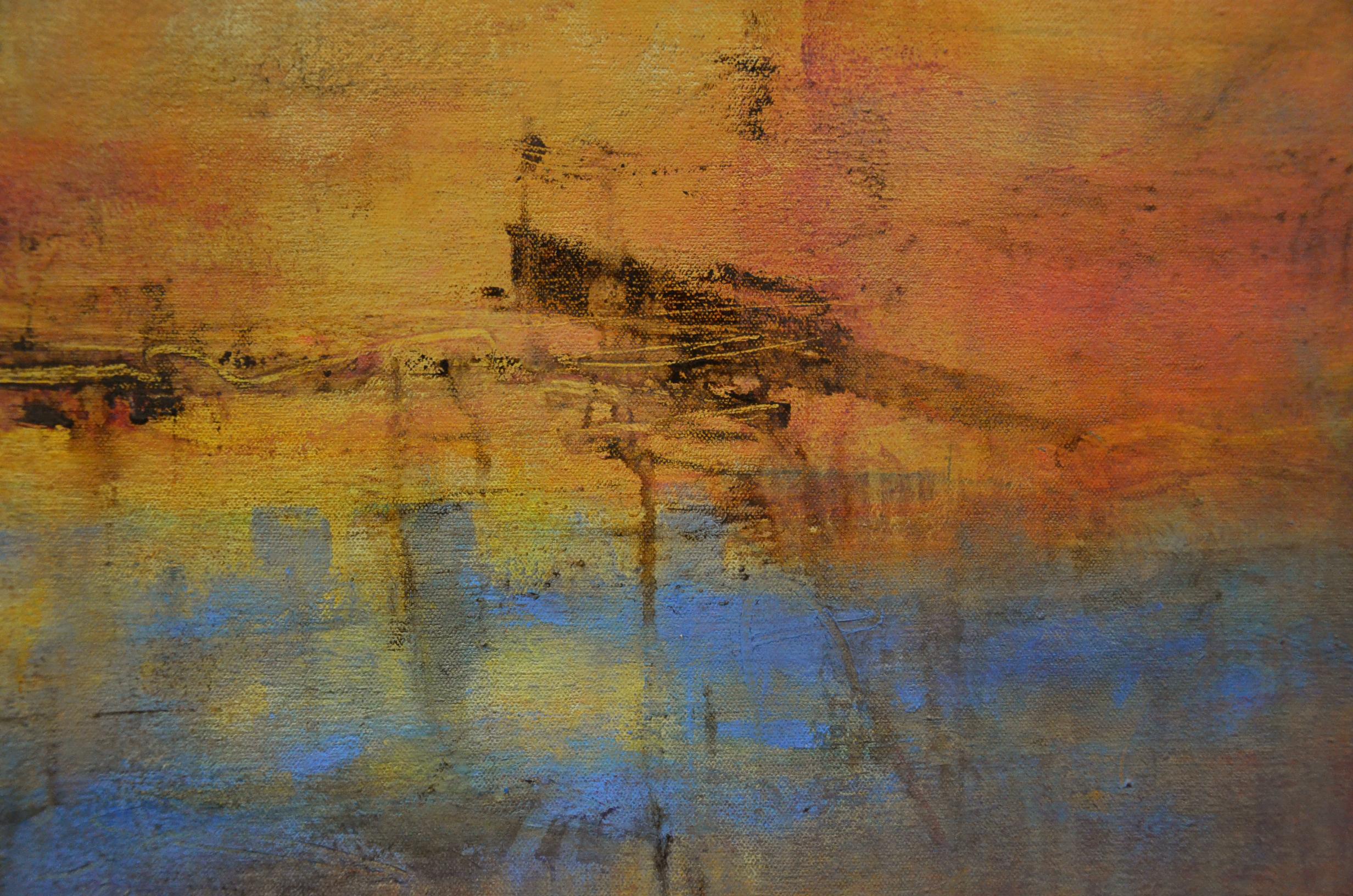 Tears of Color 3, atmospheric encaustic painting in deep rich jewel tones - Brown Abstract Painting by Martine Jardel