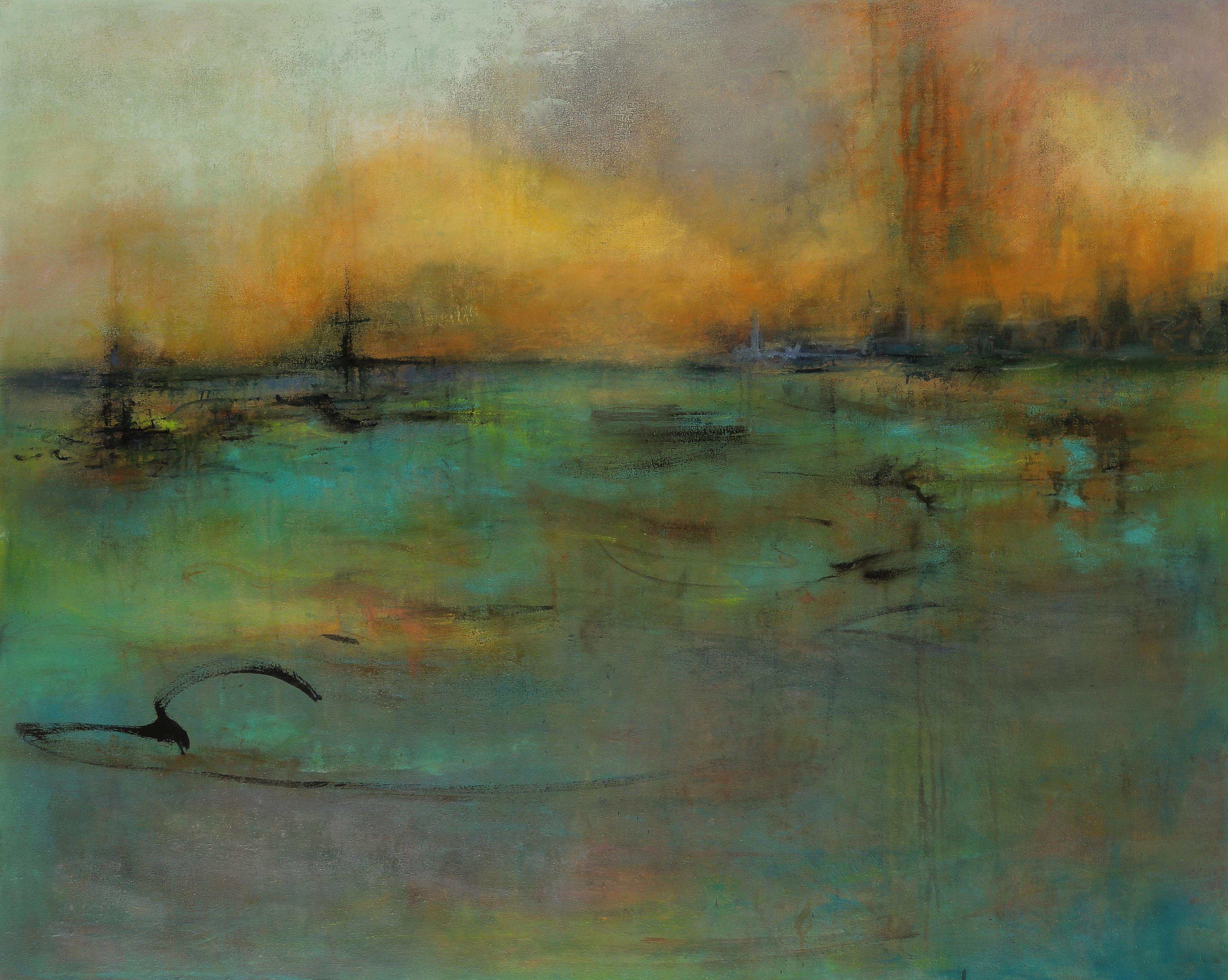 Tears of Color 6, atmospheric encaustic painting in deep rich jewel tones – Mixed Media Art von Martine Jardel