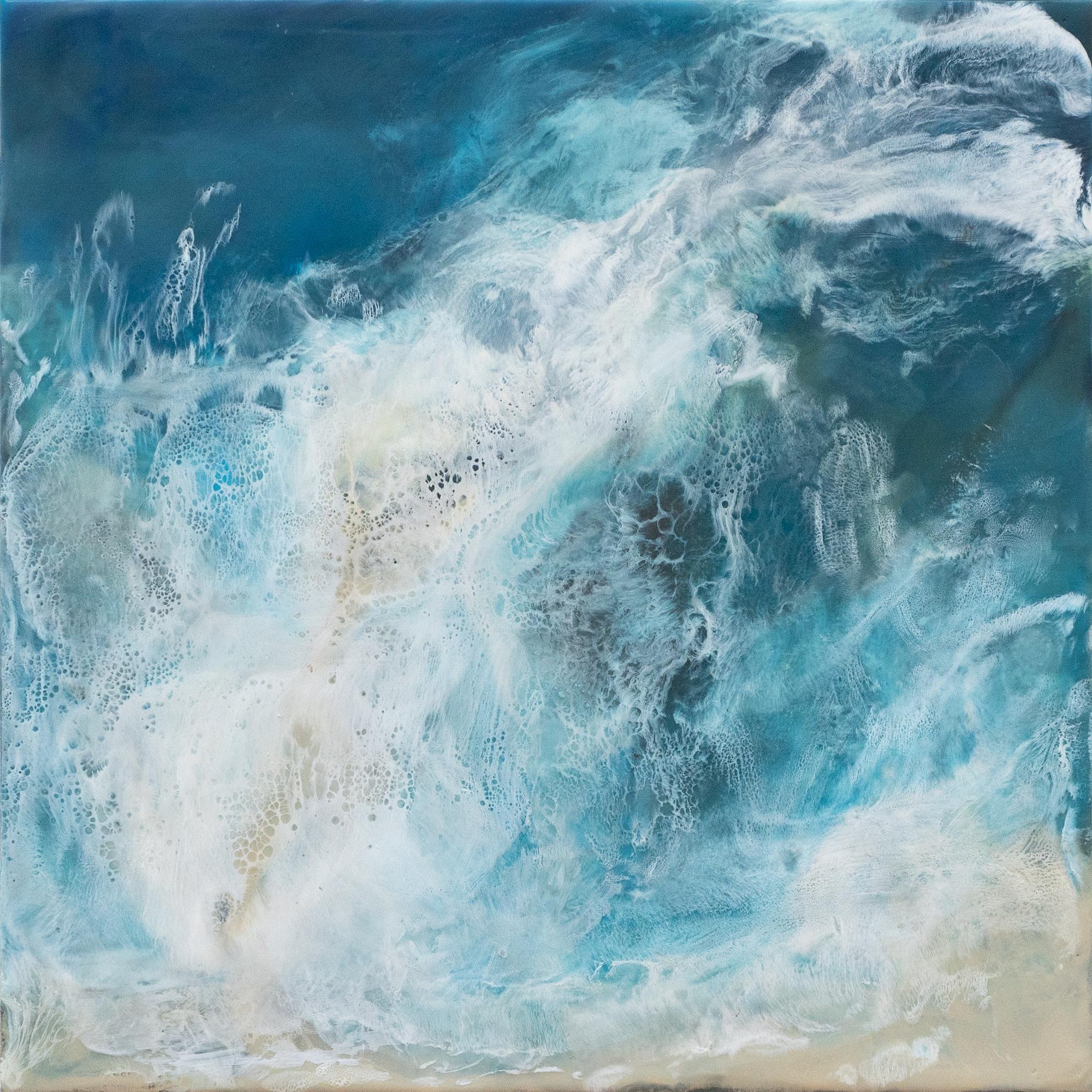 Julie Brookman Landscape Painting - Mariesa 9, ocean seascape, abstract realism encaustic on panel