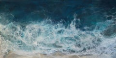 Hidden Beach, ocean seascape, abstract realism encaustic on panel