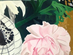 Botanical V, Art Deco, realistic botanical with gold and silver leaf