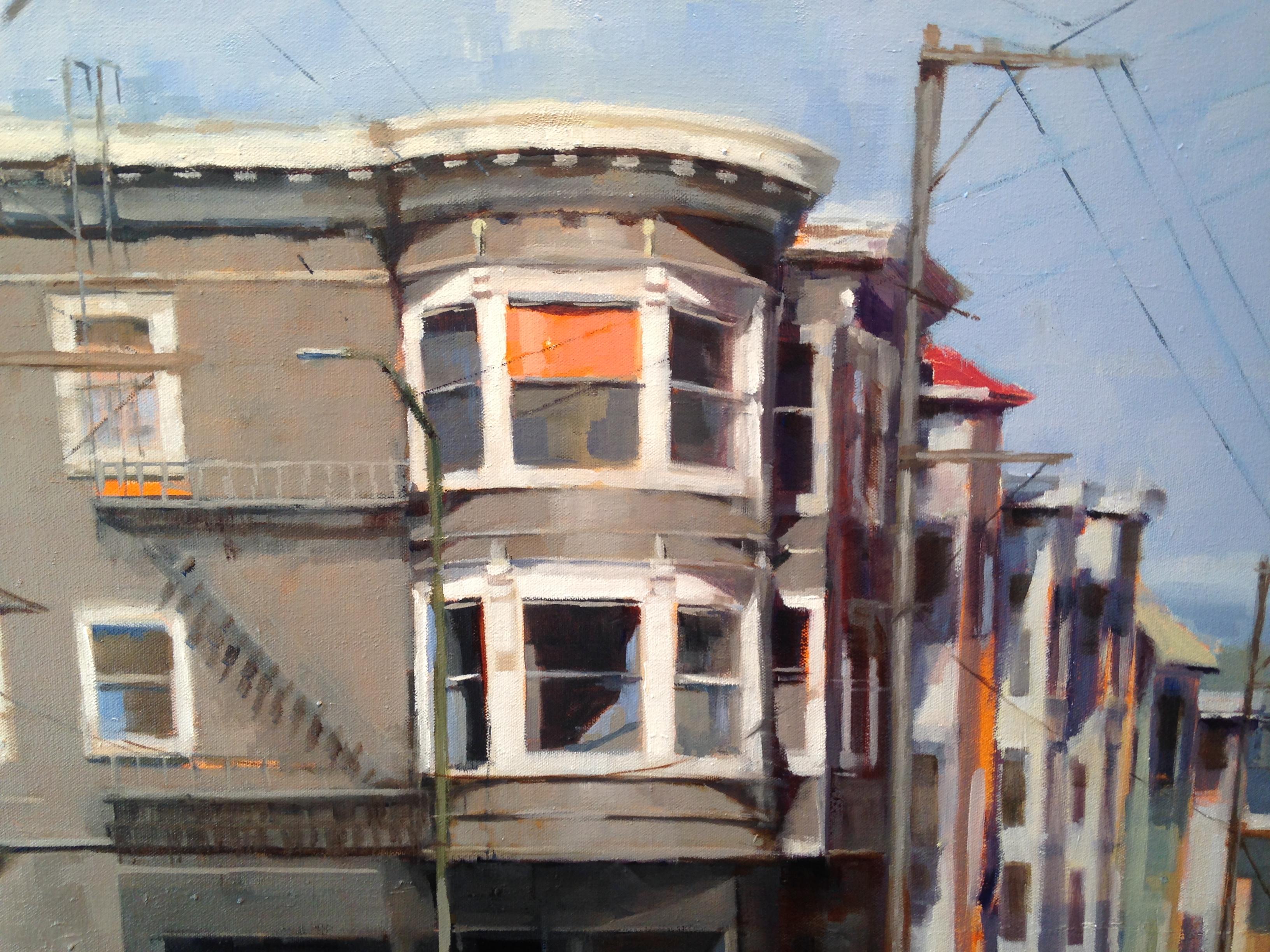 Bay Bridge 19, Mid Century cityscape of San Francisco, oil on canvas, framed For Sale 1
