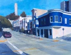 Coit Tower II, Art Deco cityscape of San Francisco, oil on canvas, framed