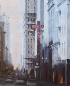 Geary Street, Art Deco cityscape of San Francisco, oil on canvas