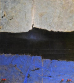 Profondeur noire-bleue. 21st C original contemporary abstract painting by Bost.
