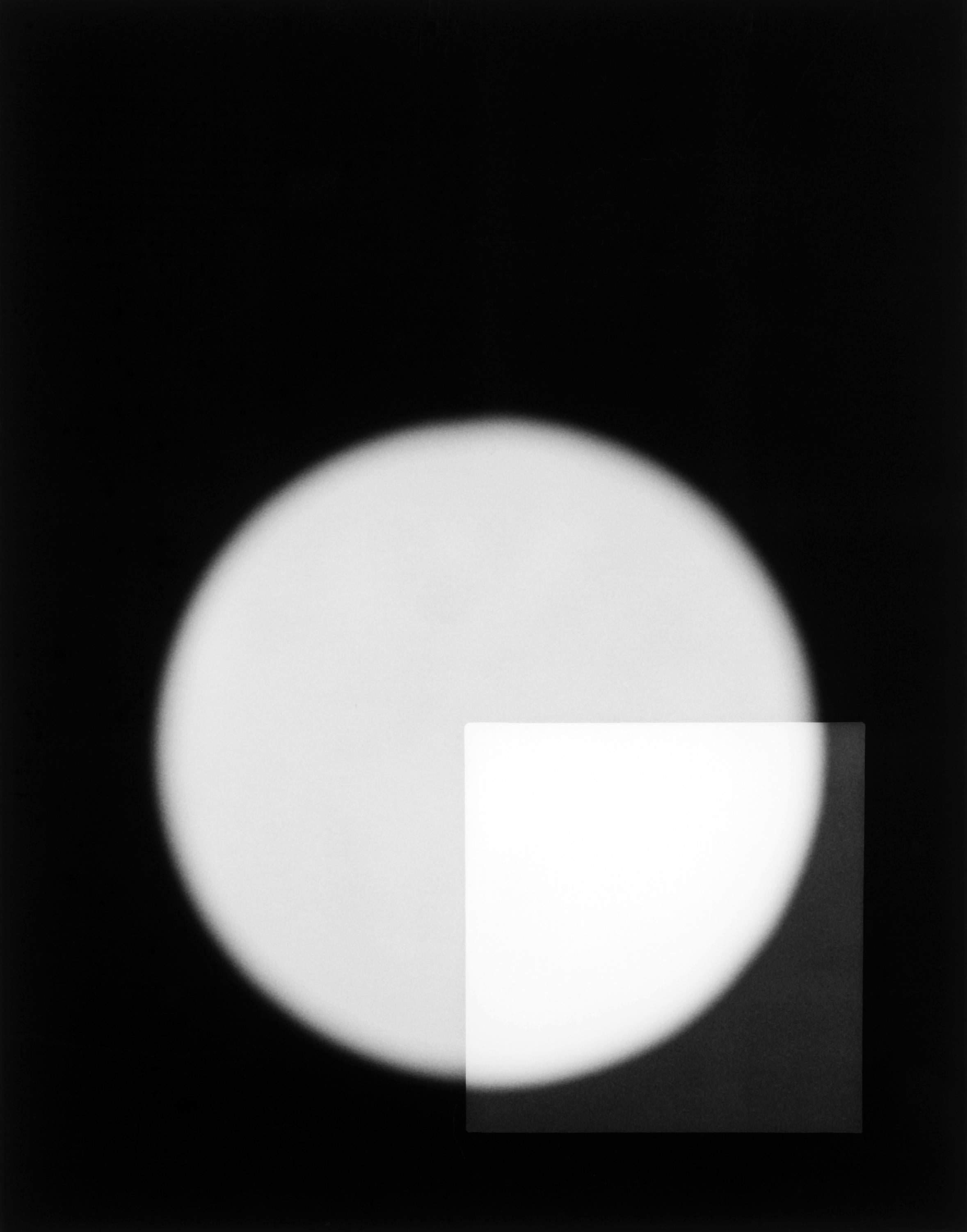Philip Augustin, Negative #18-006-14 with photogram, 2018, Image Size: 14 x 11", Matted size: 24 x 20", silver gelatin print, edition of 5, signed, editioned, titled and dated on print verso. [photogram, cameraless photography, circle, shape, form].