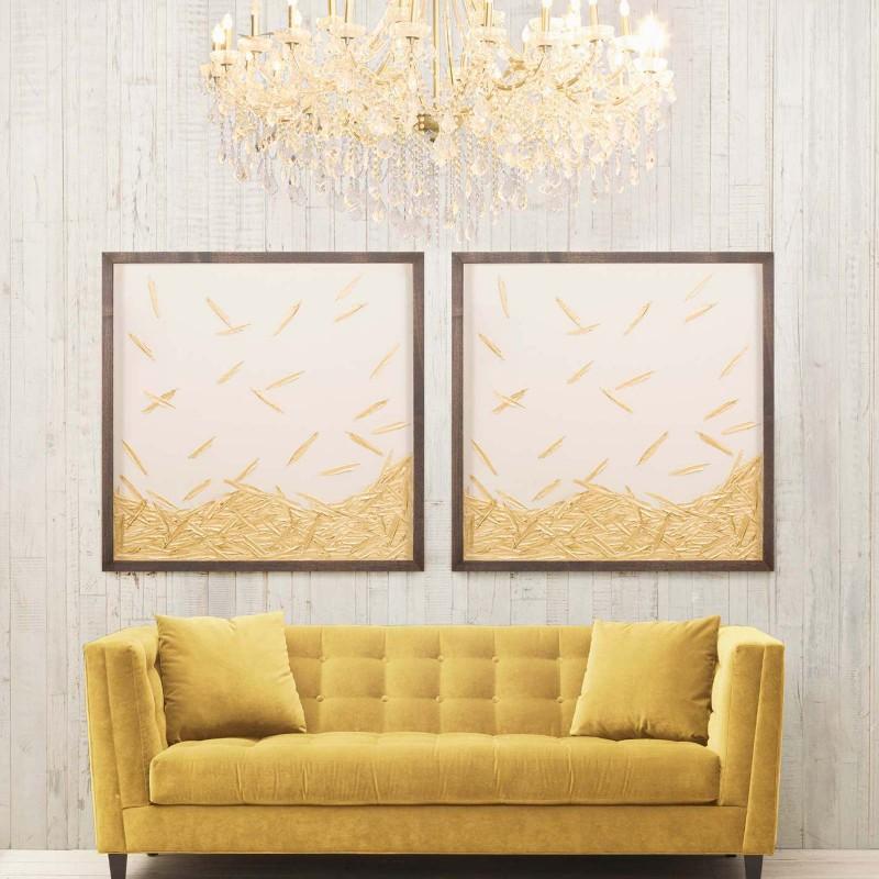 Golden Feathers, Gold Leaf, Specimen, Handmade - Contemporary Art by Unknown