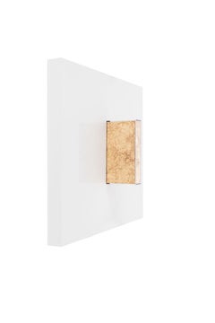 Gold Mind in White, metal frame, gold leaf, lucite box