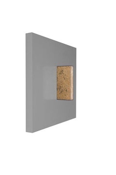 Gold Mind in Grey, metal frame, gold leaf, lucite box