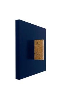 Gold Mind in Navy, metal frame, gold leaf, lucite box