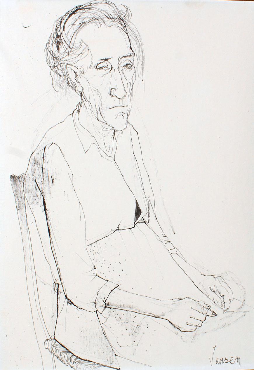 Jean Jansem Figurative Art - Jansem drawing, Grandma drawing, contemporary artist, Jansem grandma portrait.