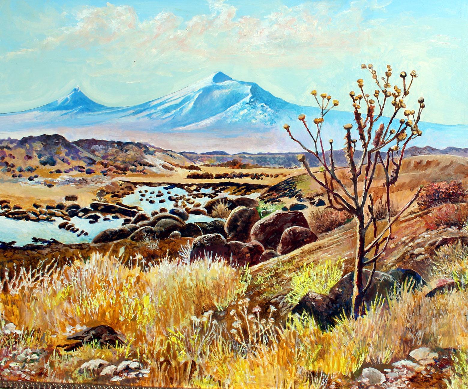 Richard H. Tashjian Landscape Painting - Mt. Ararat, near the Ardashat area with Thorn tree, Armenia 