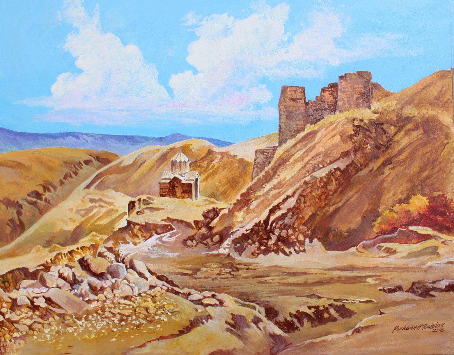 Richard H. Tashjian Landscape Painting - Amberd Fortress and Church Armenia 