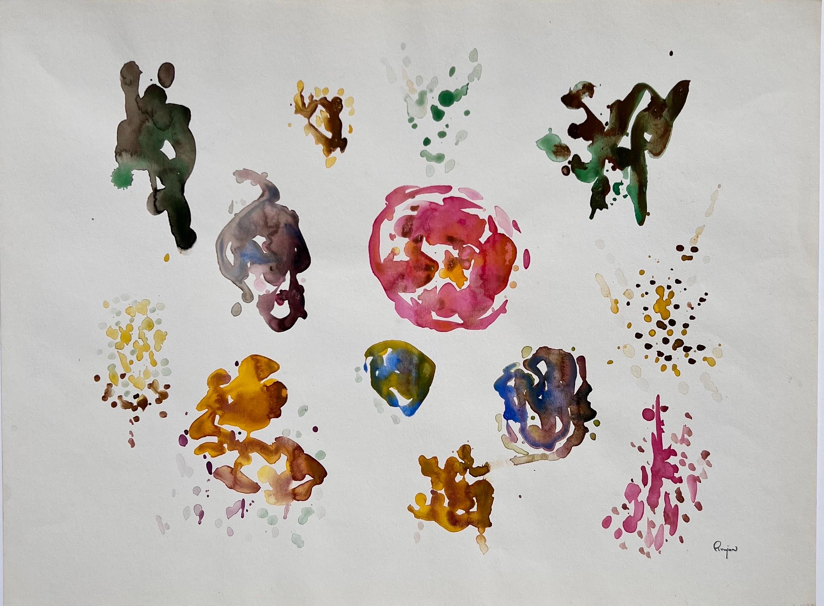 Arthur Pinajian Abstract Drawing – Bild: Rosa, abstrakte Aquarelle 