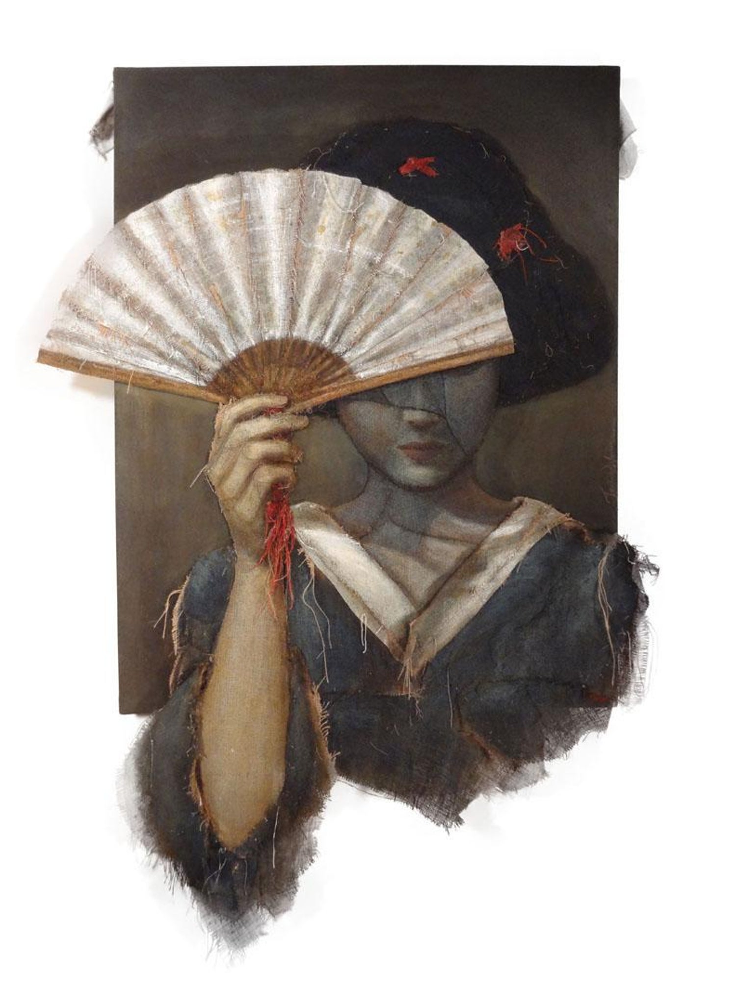 Loretta Tearney Warner Asian Woman With Fan 2015 Burlap