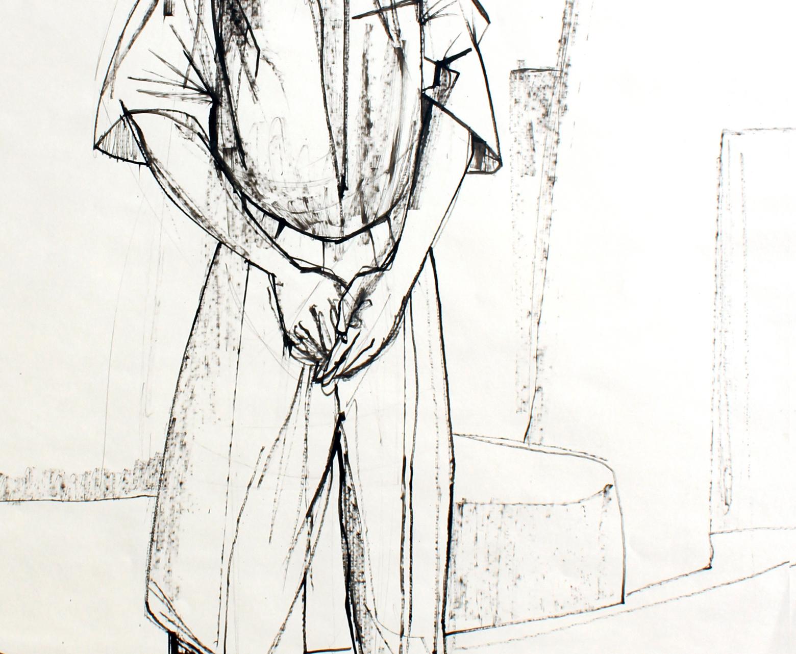 dessin de la culture japonaise, kimono, robe japonaise, vêtements traditionnels.  - Gris Figurative Art par Jean Jansem