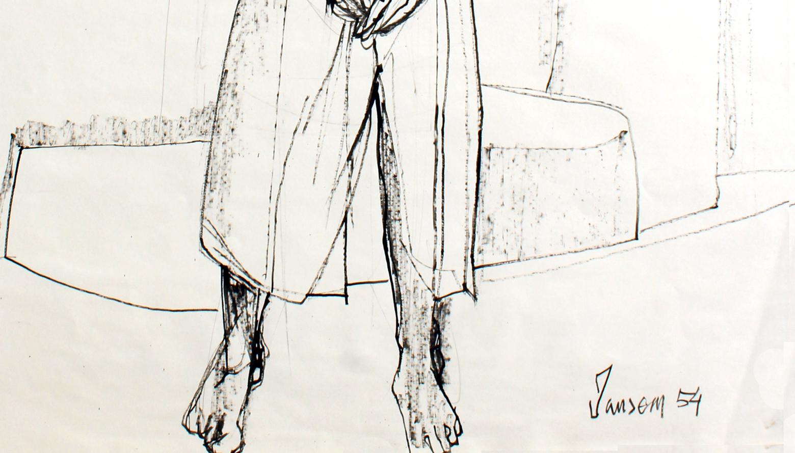 Le titre est Fillette en Kimono, 1954 Dessin de Jean Jansem, 1954. Inclus le certificat d'authenticité par la galerie de Stéphanie. 
Fillette en Kimono
