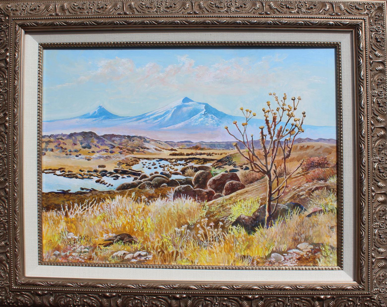 Mt. Ararat, near the Ardashat area with Thorn tree, Armenia  - Painting by Richard H. Tashjian