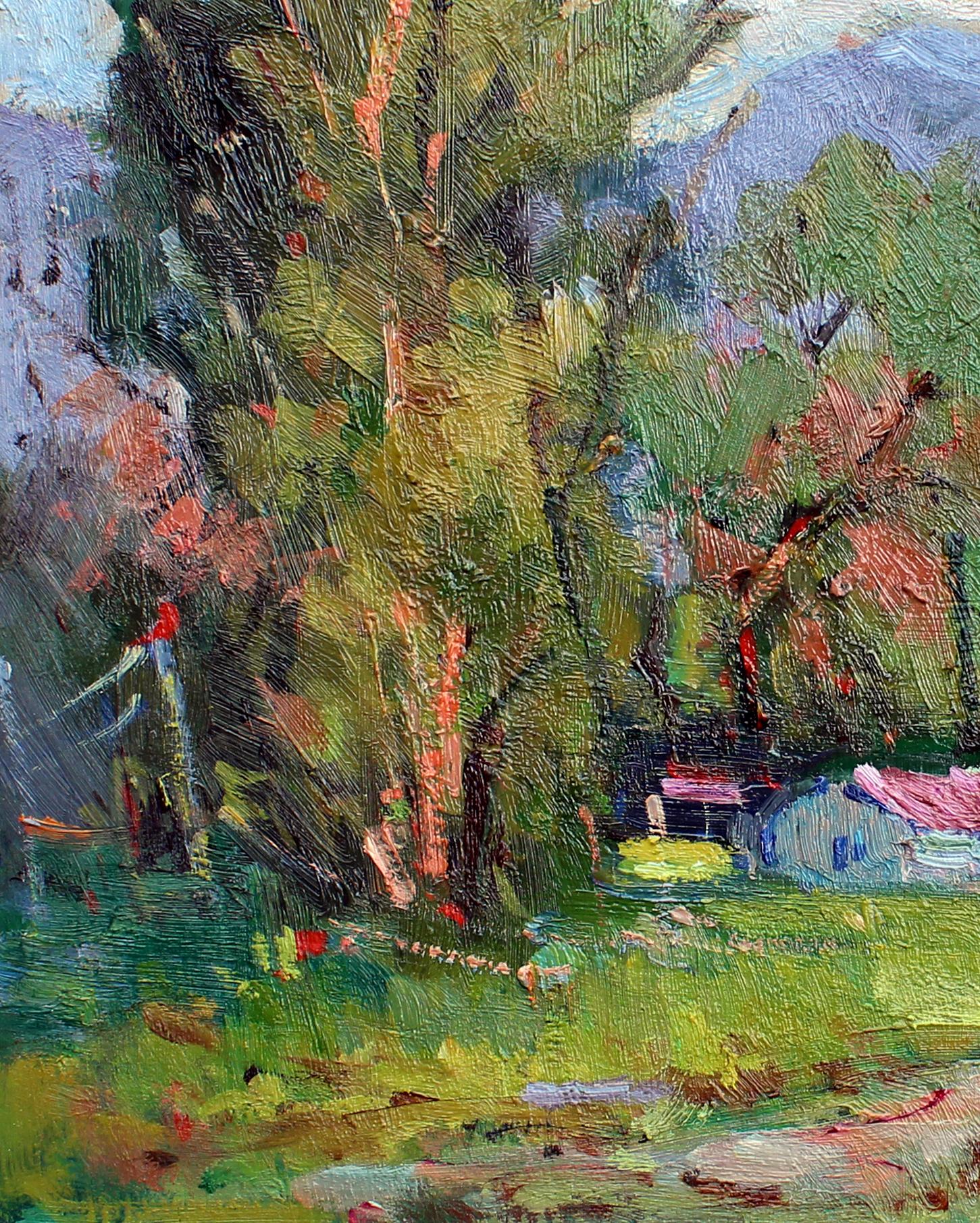 Jardin Descanso - Gris Landscape Painting par Kanya Bugreyev 