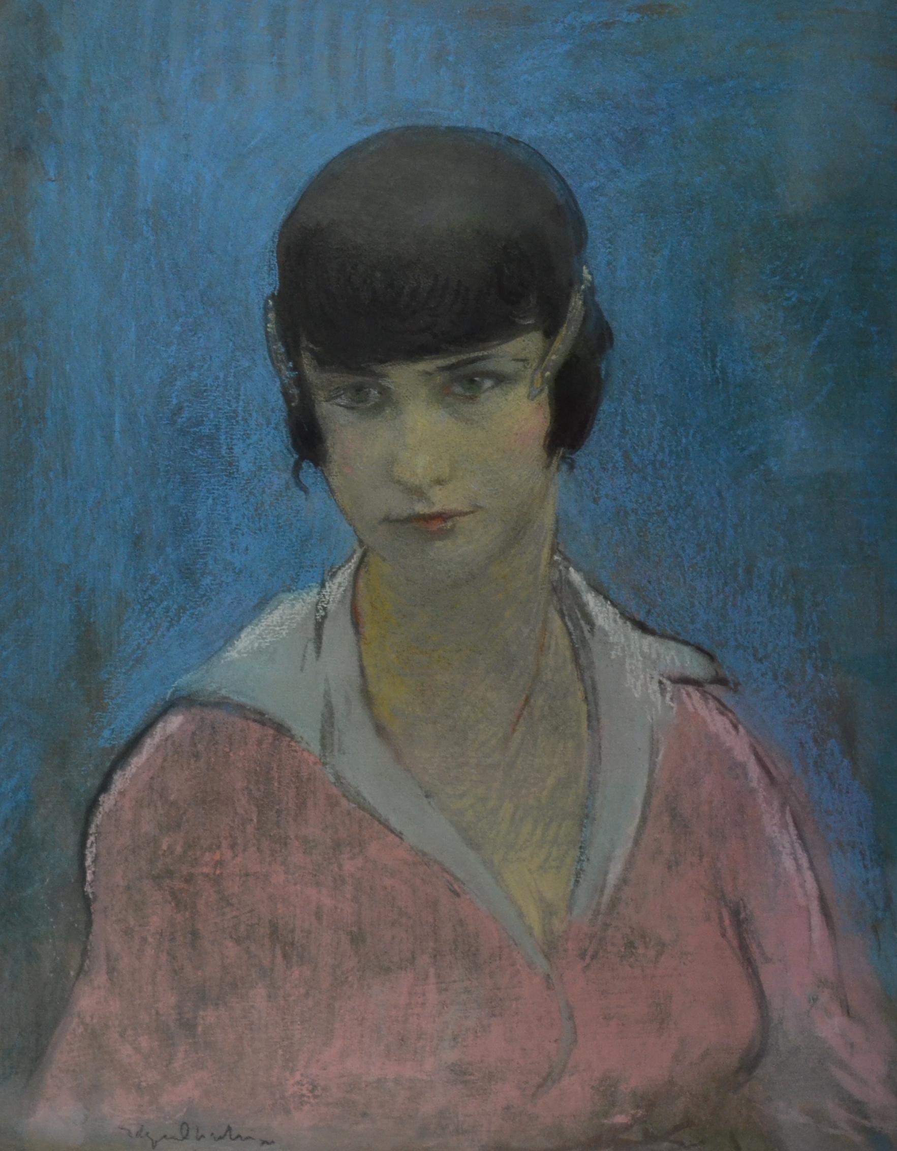 Nana, early 20th Century Armenian/French Pastel Portrait - Art by Edgar Chahine