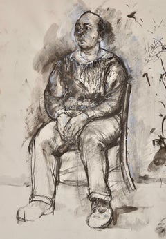 Uomo seduto - Disegno di figura britannico del XX secolo di Carolyn Sergeant