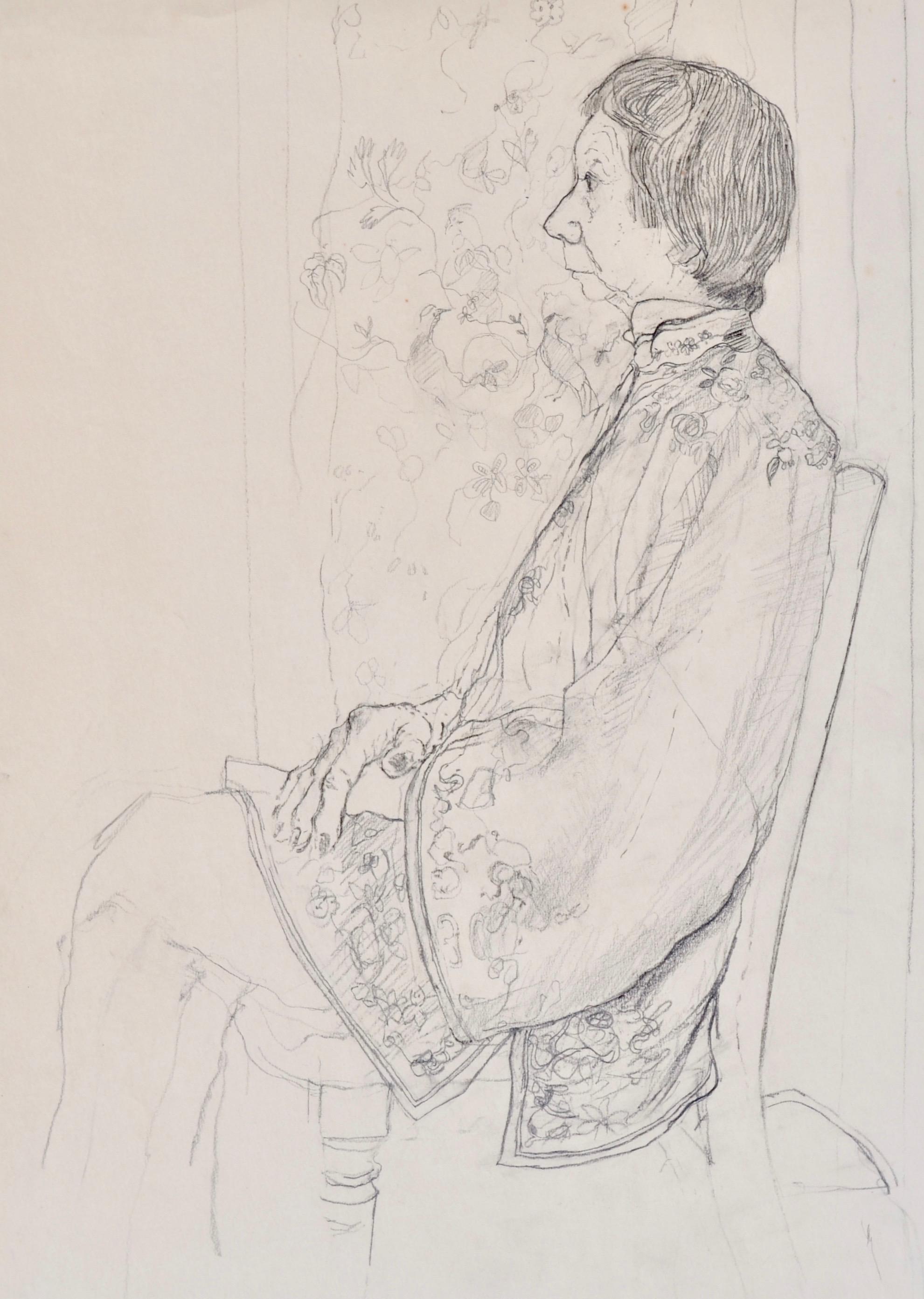 Carolyn Sergeant  Figurative Art - The Chinese Jacket - 20th Century British drawing of a Woman