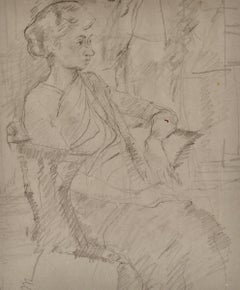 Girl in a Sari - 20th Century pencil drawing by Carolyn Sergeant