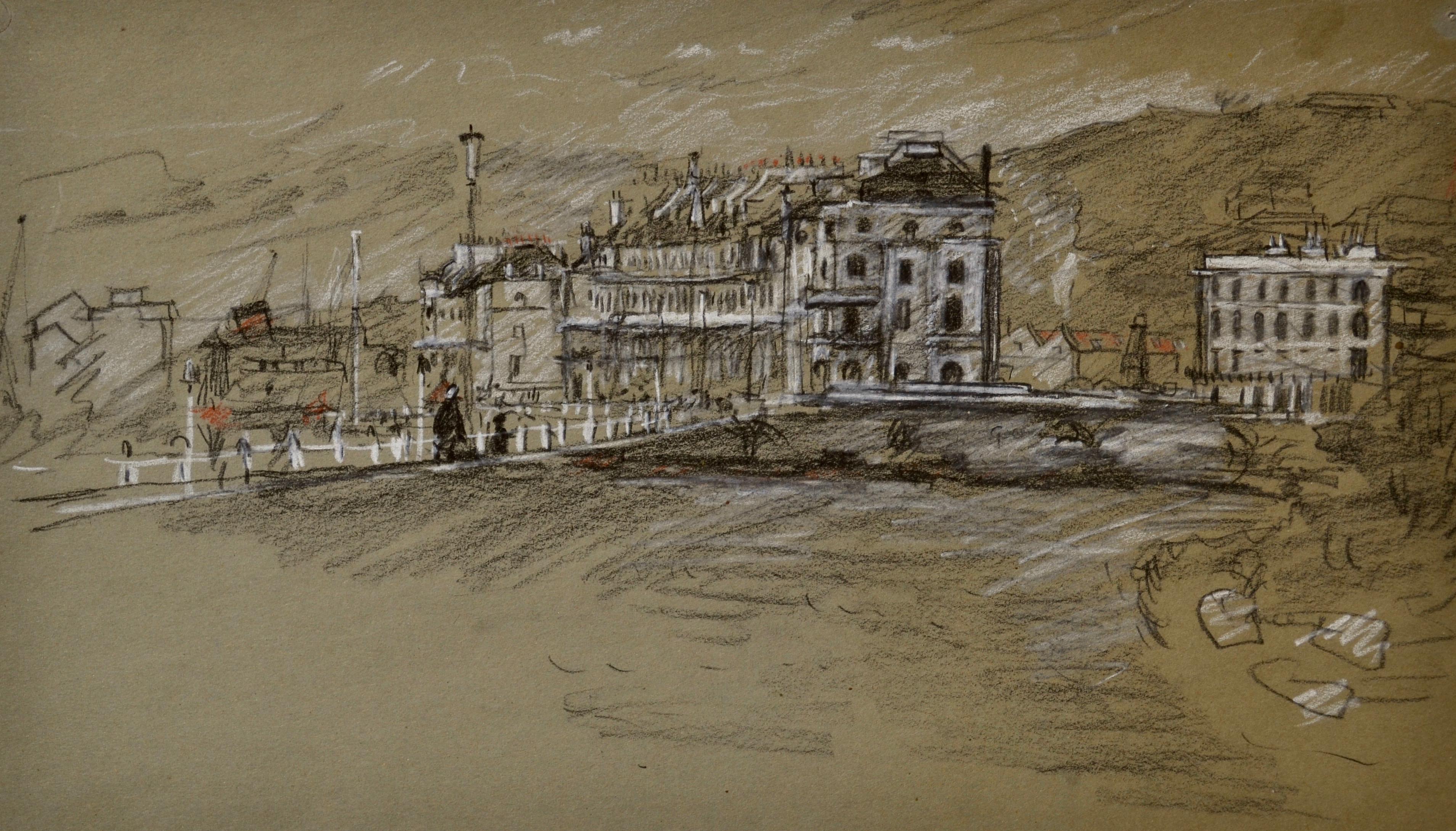 Waterloo Crescent, Dover - 20th Century British chalk drawing by John Sergeant