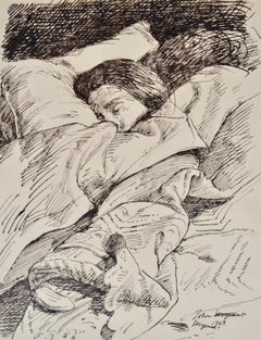 Sleeping - Dessin britannique du 20e siècle à la crayon et à l'encre de John Sergeant