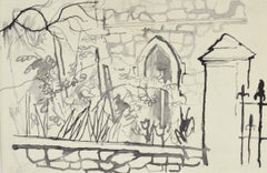 Church Wall - 20th Century British drawing by Barbara Dorf