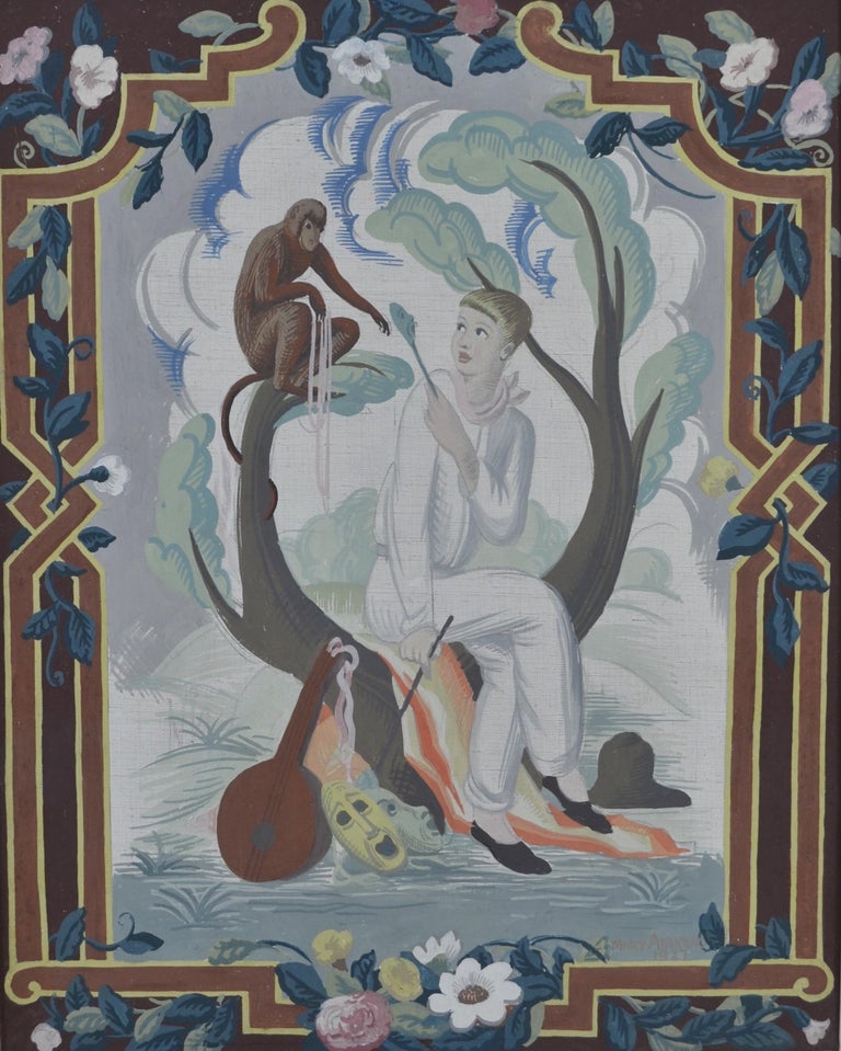 Mary Adshead Figurative Painting - Music & Song - A Pair of tempera on canvas decorative interior paintings