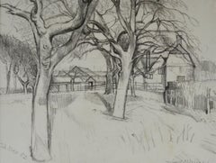 Orchard, Great Bardfield - Modern British landscape drawing by John Aldridge