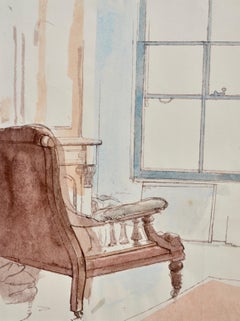 Studio Chair - interior watercolour drawing by British artist John Sergeant