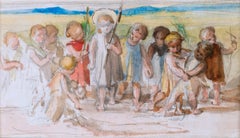 Infant Christ with Children - Pre-Raphaelite watercolour by Lady Waterford