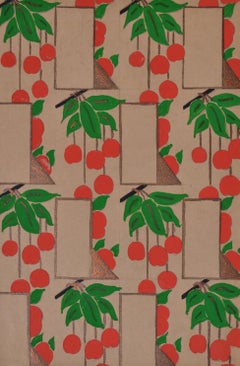 Cherries - 1930s Art Deco watercolour design by British Graphic Designer